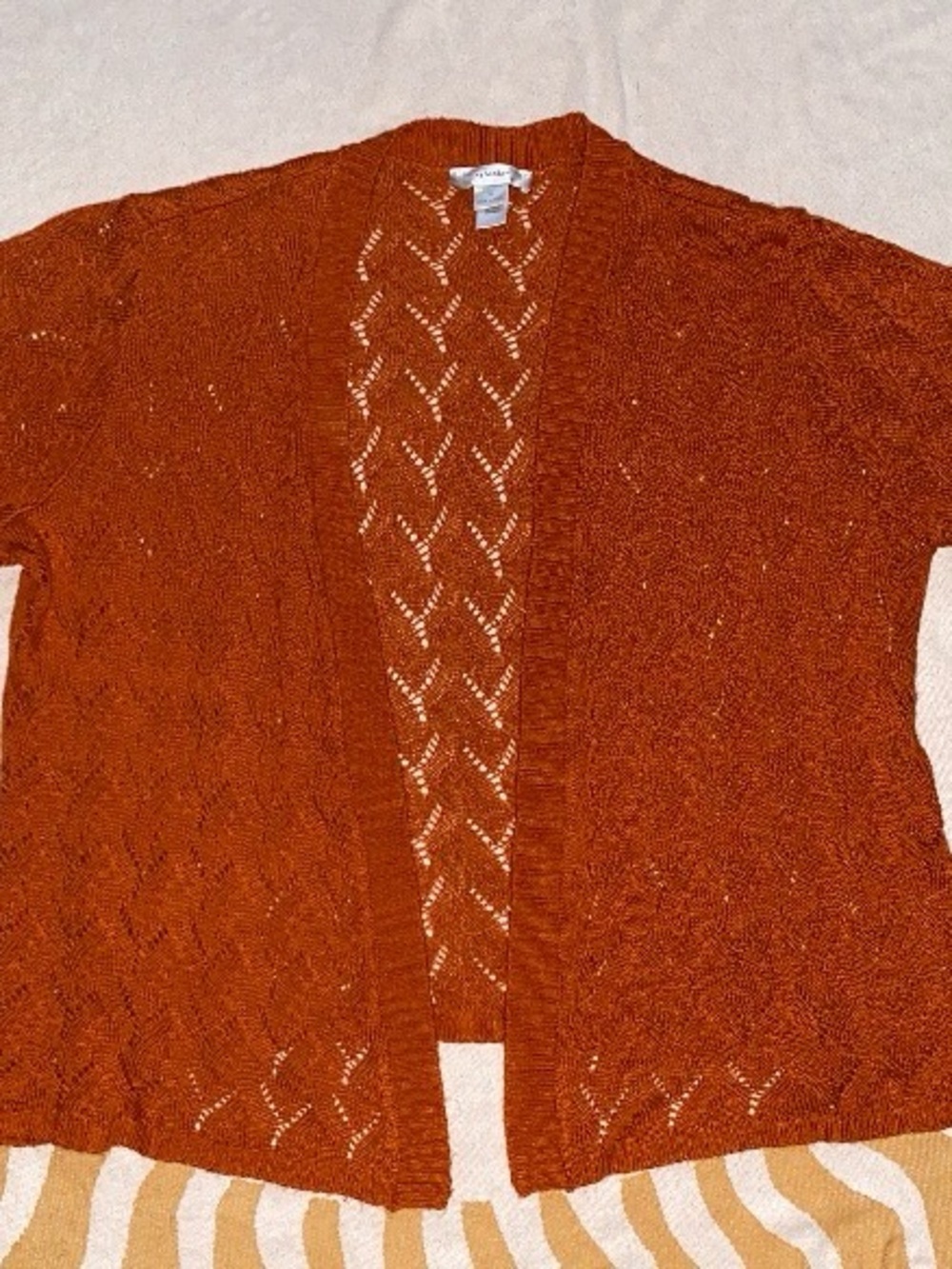 CJ Banks Open-Front Rust Knit Cardigan